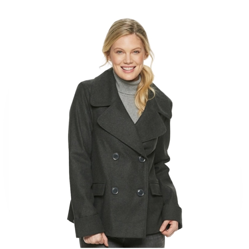 Larry Levine Aubrey Double-Breasted Swing Coat Women’s Charcoal Gray
